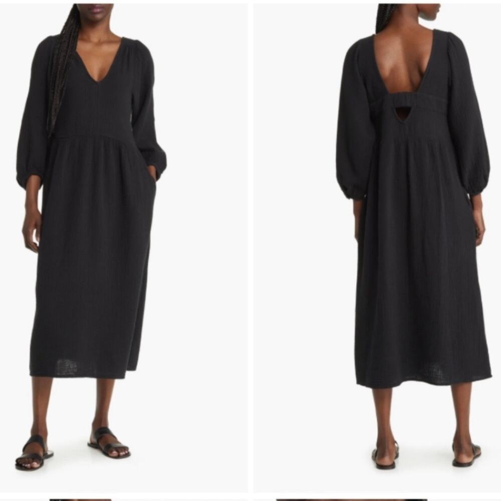 madewell black‎ lightspun v-neck midi dress women ni684 xsmall